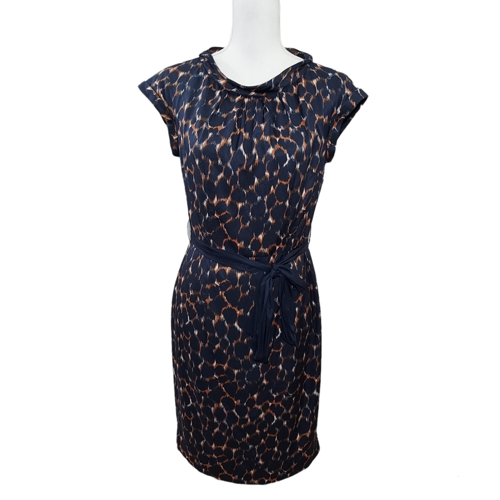 Boden blue silk blend animal print dress 6